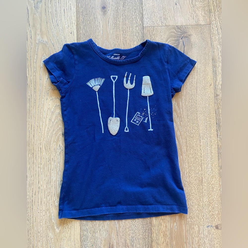 Crewcuts J.crew Girls Graphic T Shirt Blue Navy Gardening Sz 12 EUC